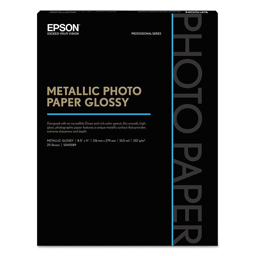 Epson Professional Media Metallic Gloss Photo Paper, 10.5 mil, 8.5 x 11, White, 25/Pack (EPSS045589)