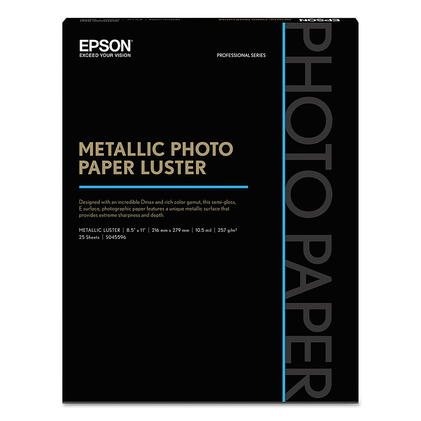 Epson Professional Media Metallic Luster Photo Paper, 10.5 mil, 8.5 x 11, White, 25/Pack (EPSS045596)