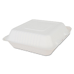 SCT ChampWare Molded-Fiber Clamshell Containers, 9 x 9 x 3, White, Sugarcane, 200/Carton (SCH18935)