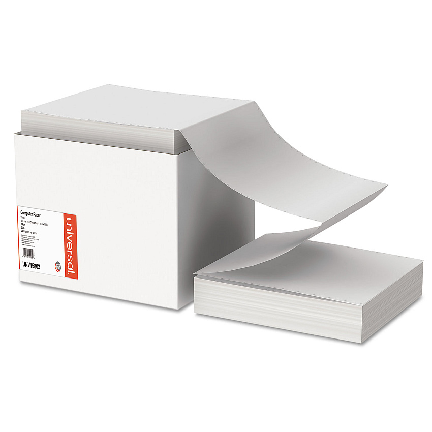 Universal Printout Paper, 1-Part, 0.5" Standard Perforation, 20 lb Bond Weight, 9.5 x 11, White, 2,400/Carton (UNV15802)