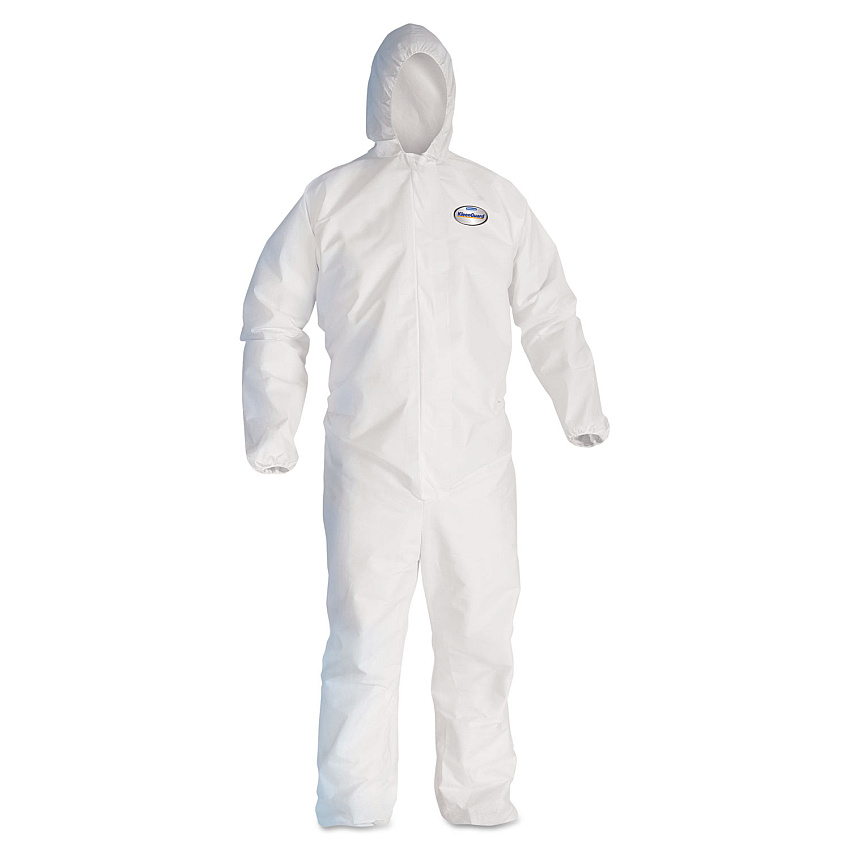 KleenGuard A30 Elastic Back and Cuff Hooded Coveralls, Large, White, 25/Carton (KCC46113)