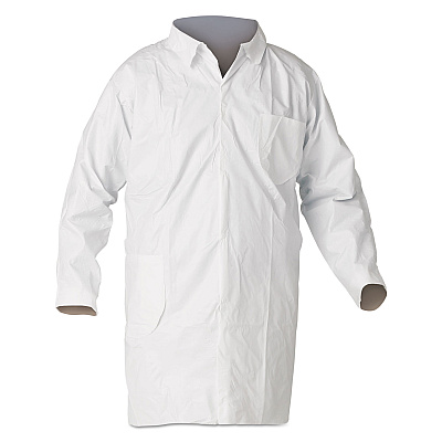 KleenGuard A40 Liquid and Particle Protection Lab Coats with Pocket, Large, White, 30/Carton (KCC44453)