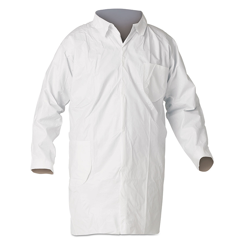 KleenGuard A40 Liquid and Particle Protection Lab Coats with Pocket, Large, White, 30/Carton (KCC44453)
