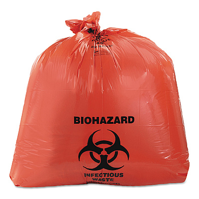 Heritage Healthcare Biohazard Printed Can Liners, Biohazard Infectious Waste, 45 gal, 3 mil, 40" x 46", Red, Flat Pack, 75/Carton (HERA8046ZR)