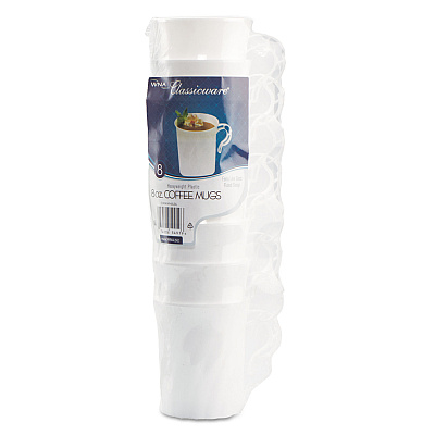 WNA Classicware Plastic Coffee Mugs, 8 oz, White, 8 Pack, 24 Packs/Carton (WNARSCWM8248W)