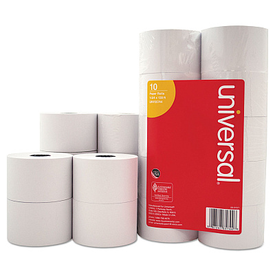 Universal Impact and Inkjet Print Bond Paper Rolls, 0.5" Core, 1.75" x 138 ft, White, 10/Pack (UNV35744)