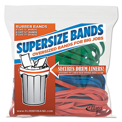 Alliance Rubber Rubber Rubber SuperSize Bands, 0.25" Wide, Assorted Lengths (12", 14" and 17"), 4,060 psi Max Elasticity, Assorted Colors, 24/Pack (ALL08997)