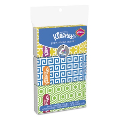 Kleenex On The Go Packs Facial Tissues, 3-Ply, White, 10 Sheets/Pouch, 3 Pouches/Pack, 36 Packs/Carton (11976)
