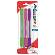 Pentel Clic Eraser COLORS Eraser, For Pencil Marks, White Eraser, Assorted Barrel Colors, 3/Pack (PENZE23BP3M)
