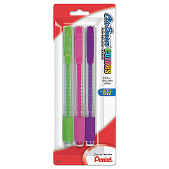 Pentel Clic Eraser COLORS Eraser, For Pencil Marks, White Eraser, Assorted Barrel Colors, 3/Pack (PENZE23BP3M)
