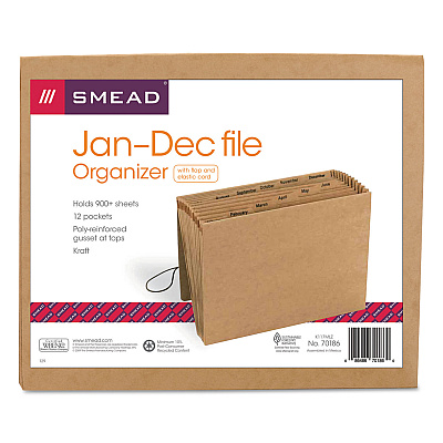 Smead Indexed Expanding Kraft Files, 12 Sections, Elastic Cord Closure, 1/12-Cut Tabs, Letter Size, Kraft (SMD70186)
