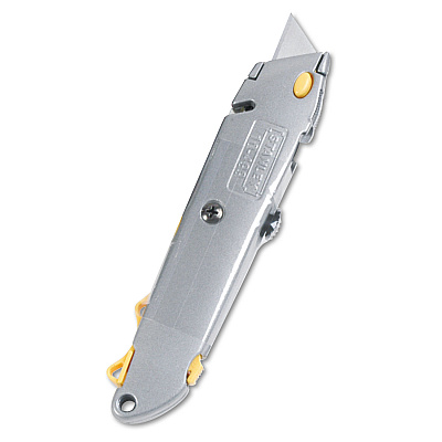 Stanley Quick-Change Utility Knife with Twine Cutter and (3) Retractable Blades, 6" Metal Handle, Gray, 6/Box (BOS10499BX)