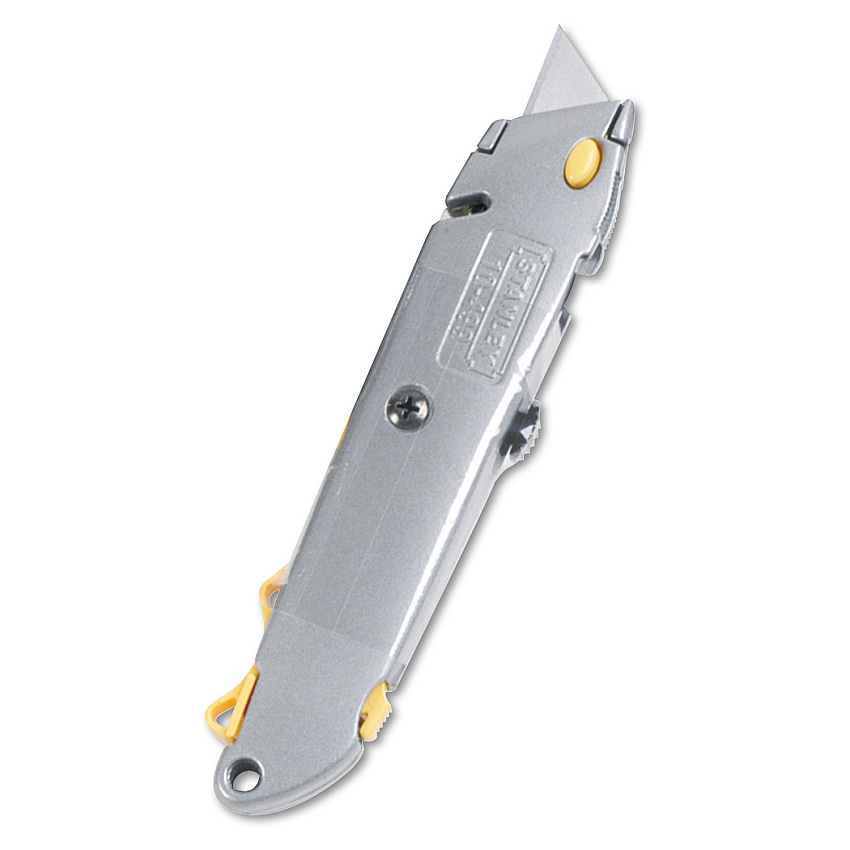 Stanley Quick-Change Utility Knife with Twine Cutter and (3) Retractable Blades, 6" Metal Handle, Gray, 6/Box (BOS10499BX)