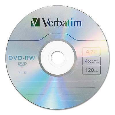 Verbatim DVD-RW Rewritable Disc, 4.7 GB, 4x, Spindle, Silver, 30/Pack (VER95179)