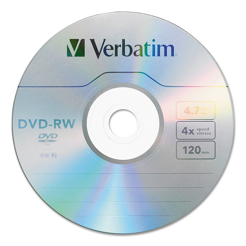 Verbatim DVD-RW Rewritable Disc, 4.7 GB, 4x, Spindle, Silver, 30/Pack (VER95179)
