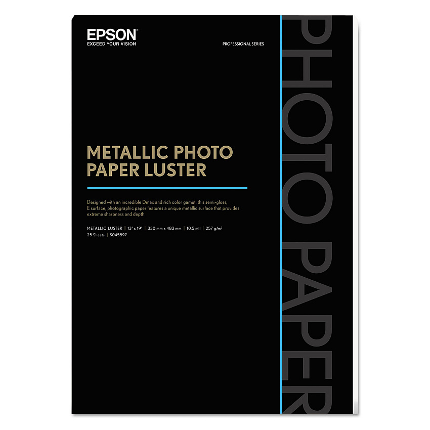 Epson Professional Media Metallic Luster Photo Paper, 5.5 mil, 13 x 19, White, 25/Pack (EPSS045597)