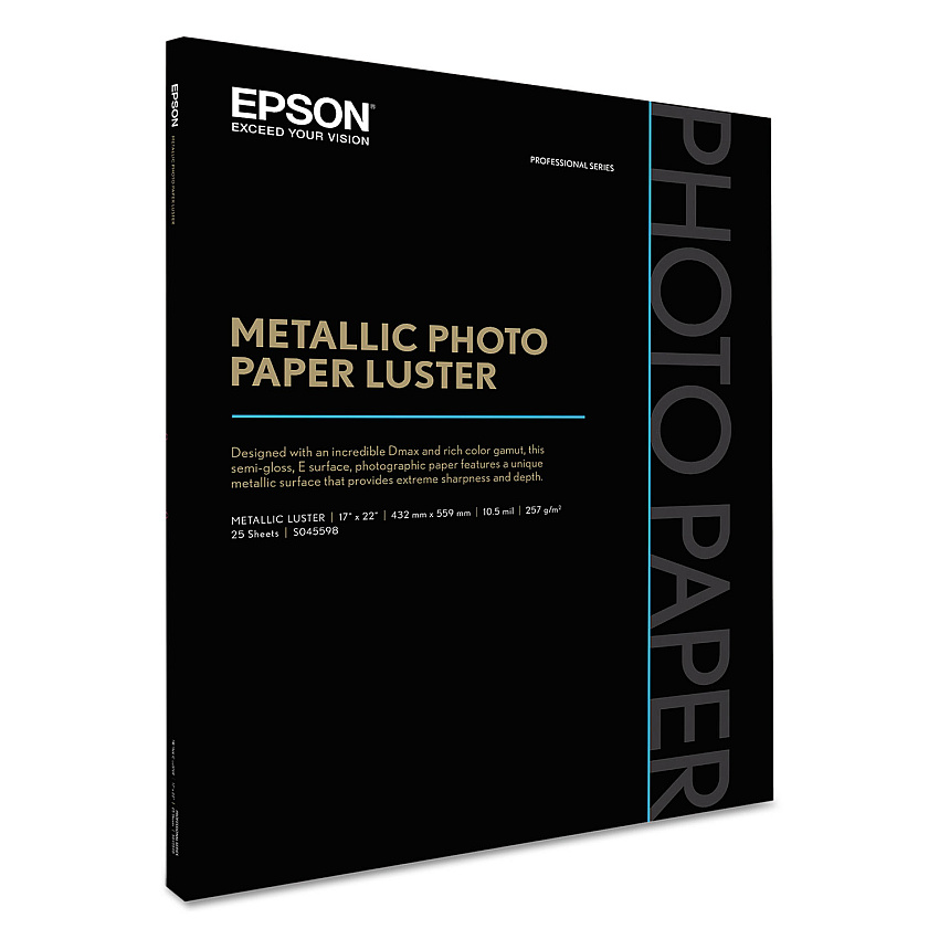 Epson Professional Media Metallic Luster Photo Paper, 5.5 mil, 17 x 22, White, 25/Pack (S045598)