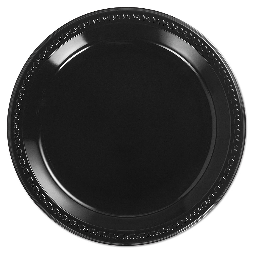 Chinet Heavyweight Plastic Plates, 10.25" dia, Black, 125/Pack, 4 Packs/Carton (HUH81410)