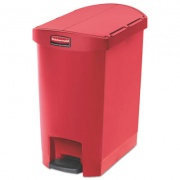 Rubbermaid Commercial Slim Jim Resin Step-On Container, End Step Style, 8 gal, Red (1883565)
