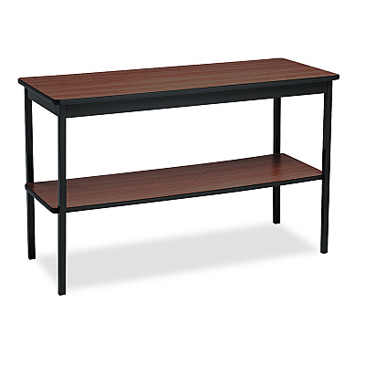 Barricks Utility Table with Bottom Shelf, Rectangular, 48w x 18d x 30h, Walnut/Black (BRKUTS1848WA)