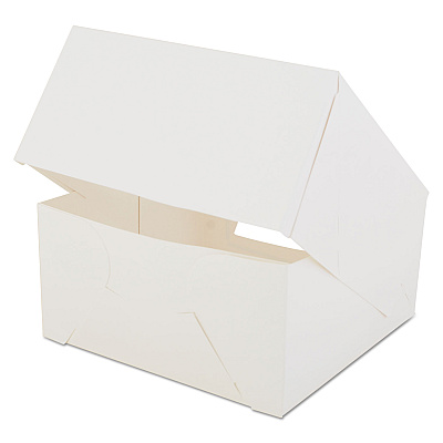 SCT White Window Bakery Boxes with Attached Flip Top, 4-Corner Beers Design, 8 x 8 x 4, White, Paper, 150/Carton (SCH24053)
