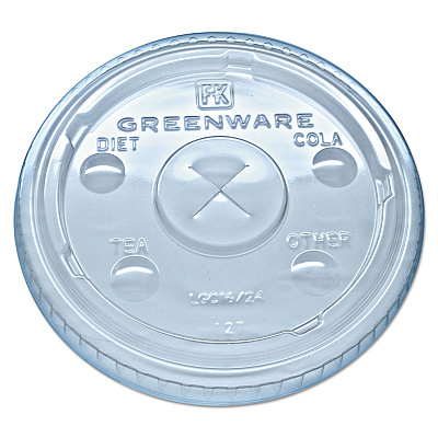 Fabri-Kal Greenware Cold Drink Lids, Fits 16 oz, 18 oz, 24 oz Cups, X-Slot, Clear, 1,000/Carton (FABLGC1624)
