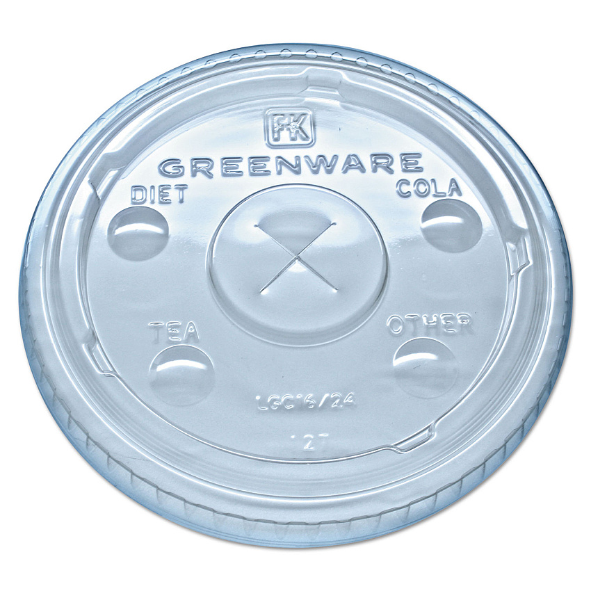 Fabri-Kal Greenware Cold Drink Lids, Fits 16 oz, 18 oz, 24 oz Cups, X-Slot, Clear, 1,000/Carton (FABLGC1624)