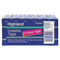 Highland Invisible Permanent Mending Tape, 1" Core, 0.75" x 83.33 ft, Clear, 6/Pack (MMM6200K6)