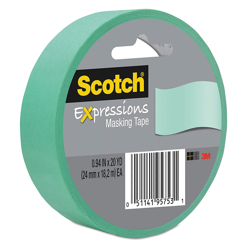 Scotch Expressions Masking Tape, 3" Core, 0.94" x 20 yds, Mint Green (MMM3437MNT)