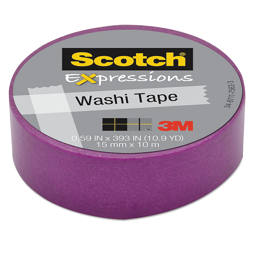 Scotch Expressions Washi Tape, 1.25" Core, 0.59" x 32.75 ft, Purple (MMMC314PUR)