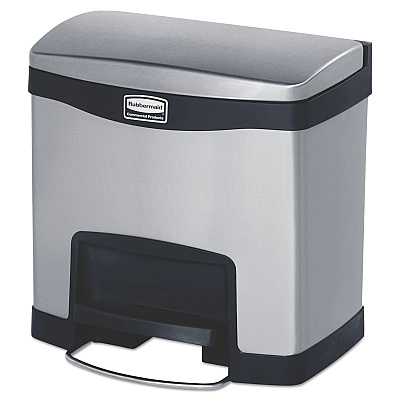 Rubbermaid Commercial Slim Jim Stainless Steel Step-On Container, Front Step Style, 4 gal, Stainless Steel, Black (RCP1901982)