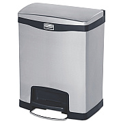 Rubbermaid Commercial Slim Jim Stainless Steel Step-On Container, Front Step Style, 8 gal, Stainless Steel, Black (RCP1901985)
