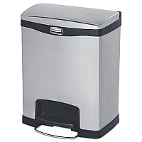 Rubbermaid Commercial Slim Jim Stainless Steel Step-On Container, Front Step Style, 8 gal, Stainless Steel, Black (RCP1901985)