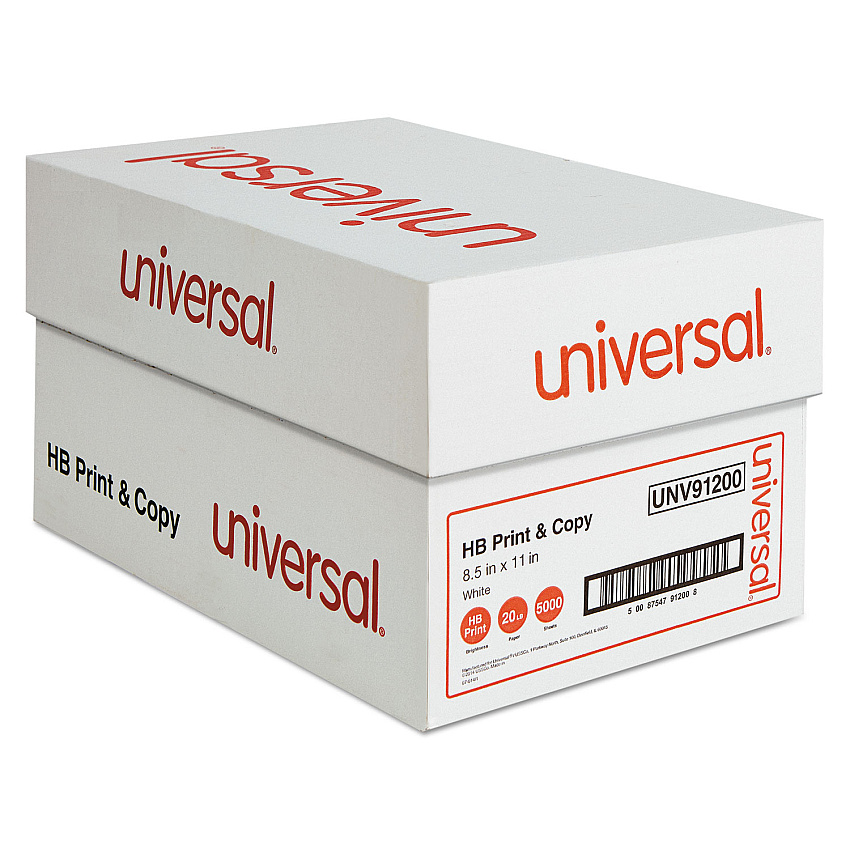 Universal High-Bright Multipurpose Paper, 20 lb Bond Weight, 8.5 x 11, White, 500 Sheets/Ream, 10 Reams/Carton (UNV91200)