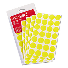 Universal Self-Adhesive Removable Color-Coding Labels, 0.75" dia, Yellow, 28/Sheet, 36 Sheets/Pack (UNV40114)