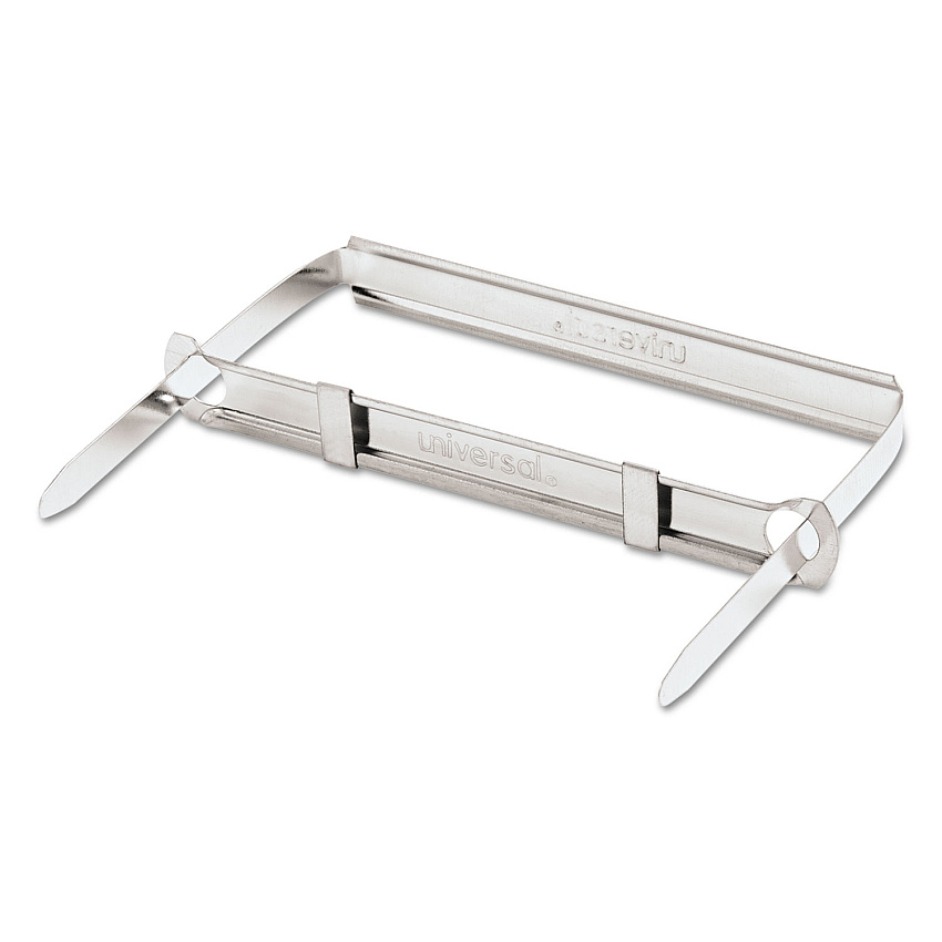 Universal Two-Piece Two-Prong Paper Fastener Base and Compressor Sets, 2" Capacity, 2.75" Center to Center, Silver, 50/Box (UNV81002)
