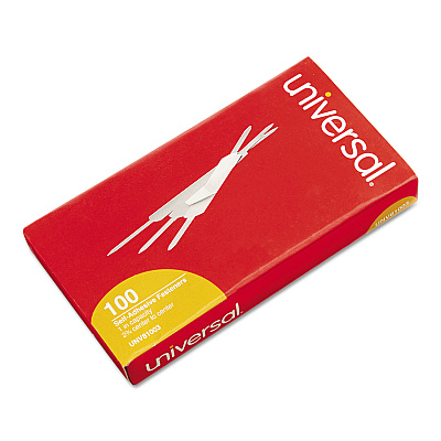 Universal Self-Adhesive Two-Prong Paper Fastener Base and Compressor Sets, 1" Capacity, 2.75" Center to Center, Silver, 100/Box (UNV81003)