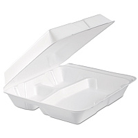 Dart Foam Hinged Lid Container, 3-Compartment, 9.3 x 9.5 x 3, White, 100/Bag, 2 Bag/Carton (DCC95HTPF3R)