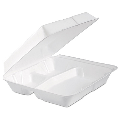 Dart Foam Hinged Lid Container, 3-Compartment, 9.3 x 9.5 x 3, White, 100/Bag, 2 Bag/Carton (DCC95HTPF3R)