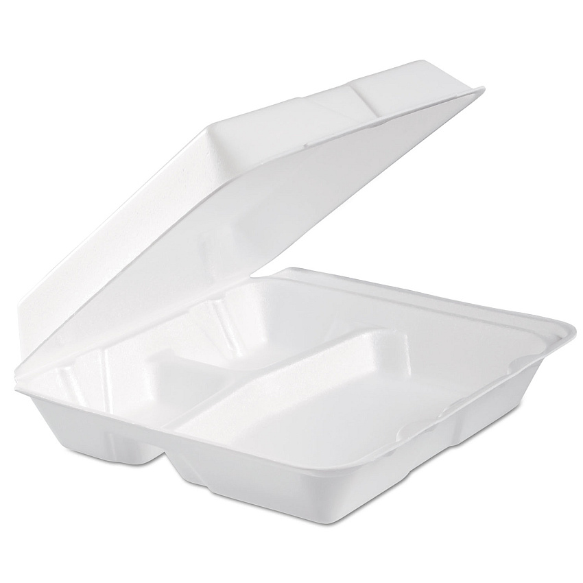 Dart Foam Hinged Lid Container, 3-Compartment, 9.3 x 9.5 x 3, White, 100/Bag, 2 Bag/Carton (DCC95HTPF3R)