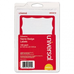Universal Border-Style Self-Adhesive Name Badges, 3 1/2 x 2 1/4, White/Red, 100/Pack (39115)