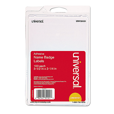 Universal Plain Self-Adhesive Name Badges, 3 1/2 x 2 1/4, White, 100/Pack (UNV39101)