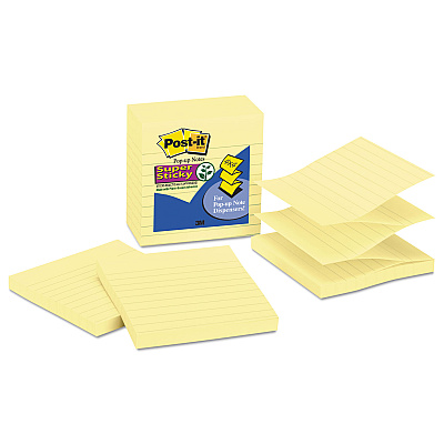 Post-it Pop-up Notes Super Sticky Pop-up Notes Refill, Note Ruled, 4" x 4", Canary Yellow, 90 Sheets/Pad, 5 Pads/Pack (MMMR440YWSS)