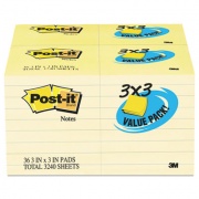 Post-it Notes Original Pads Value Pack, 3 x 3, Canary Yellow, 90 Sheets/Pad, 36 Pads/Pack (65436VAD90)