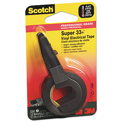 Scotch Super 33+ Vinyl Electrical Tape with Dispenser, 1" Core, 0.5" x 5.5 yds, Black (MMM194NA)