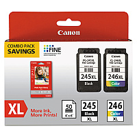 Canon 8278B005 (PG-245XL/CL-246XL) Ink/Paper Combo, 180/300 Page-Yield, Black/Tri-Color