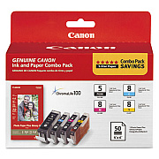 Canon 0628B027 (PGI-5/CLI-8) ChromaLife100+ Ink/Paper Combo, Black/Cyan/Magenta/Yellow