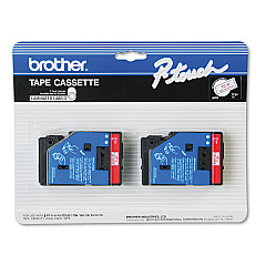 Brother TC Tape Cartridges for P-Touch Labelers, 0.47" x 25.2 ft, Red on Clear, 2/Pack (BRTTC11)
