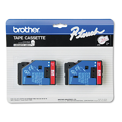 Brother TC Tape Cartridges for P-Touch Labelers, 0.47" x 25.2 ft, Red on Clear, 2/Pack (BRTTC11)