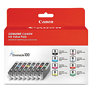 Canon 0620B015 (CLI-8) ChromaLife100+ Ink, Black/Cyan/Green/Magenta/Photo Cyan/Photo Magenta/Red/Yellow, 8/Pack
